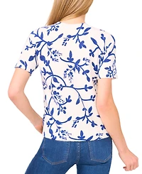 CeCe Women's Printed Vines Short Sleeve Sweater
