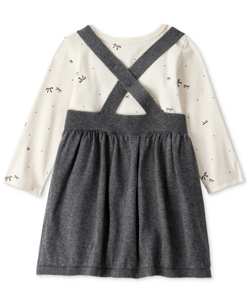 Carter's Baby Girls Cotton Bow-Print Long-Sleeve Bodysuit & Jumper Dress, 2 Piece Set