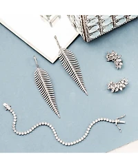 Bling Jewelry Modern Statement Large Long Linear Leaf Pave Cz Cubic Zirconia Chandelier Earrings Prom Rhodium Plated
