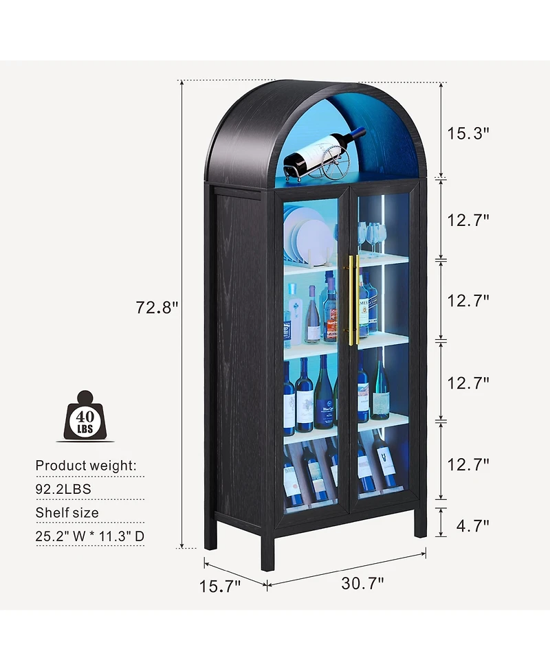 Vlsrka Curio Cabinet w/ Glass Doors, 5-Tier Shelf, Lights & Sensor