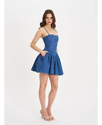 Miss Circle Women's Zafira Cotton Denim Drop Waist Corset Mini Dress