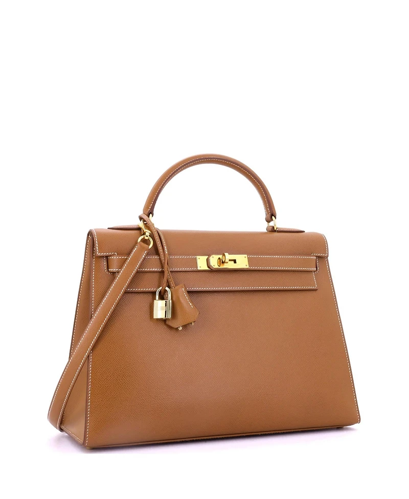 Pre-Owned Hermes Kelly 32 Handbag Brown Courchevel with Gold Hardware