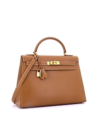 Pre-Owned Hermes Kelly 32 Handbag Brown Courchevel with Gold Hardware