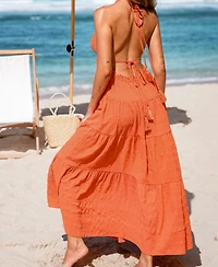 Cupshe Women's Rust & Roses Orange Maxi Beach Dress