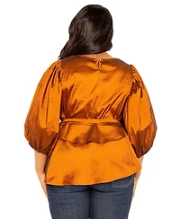Buxom Couture Plus Size Tie Waist Voluminous Sleeve Blouse