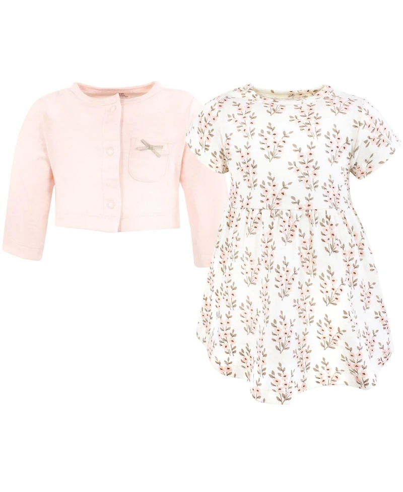 Hudson Baby Girls Lightweight Cotton Dress and Cardigan Set