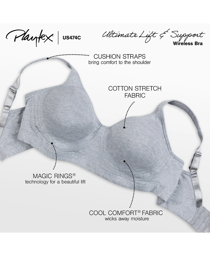 Playtex 18 Hour Ultimate Lift Cotton Wireless Bra US474C, Online Only