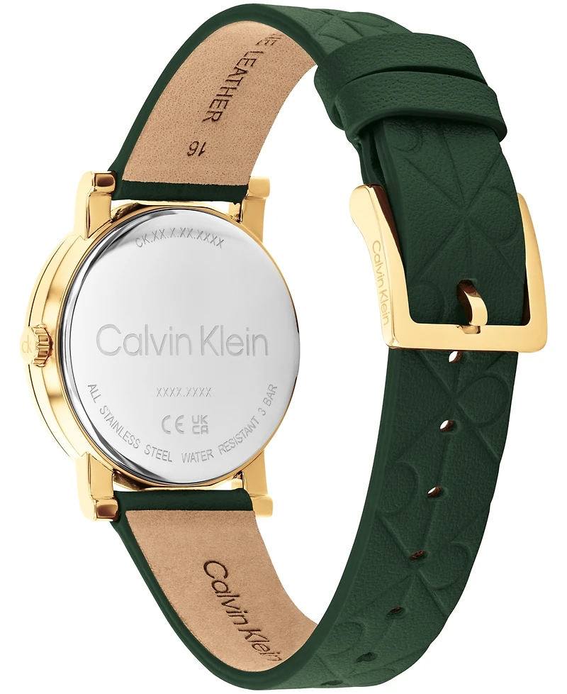 Calvin Klein Women's Ck Monogram Green Leather Strap Watch 32mm