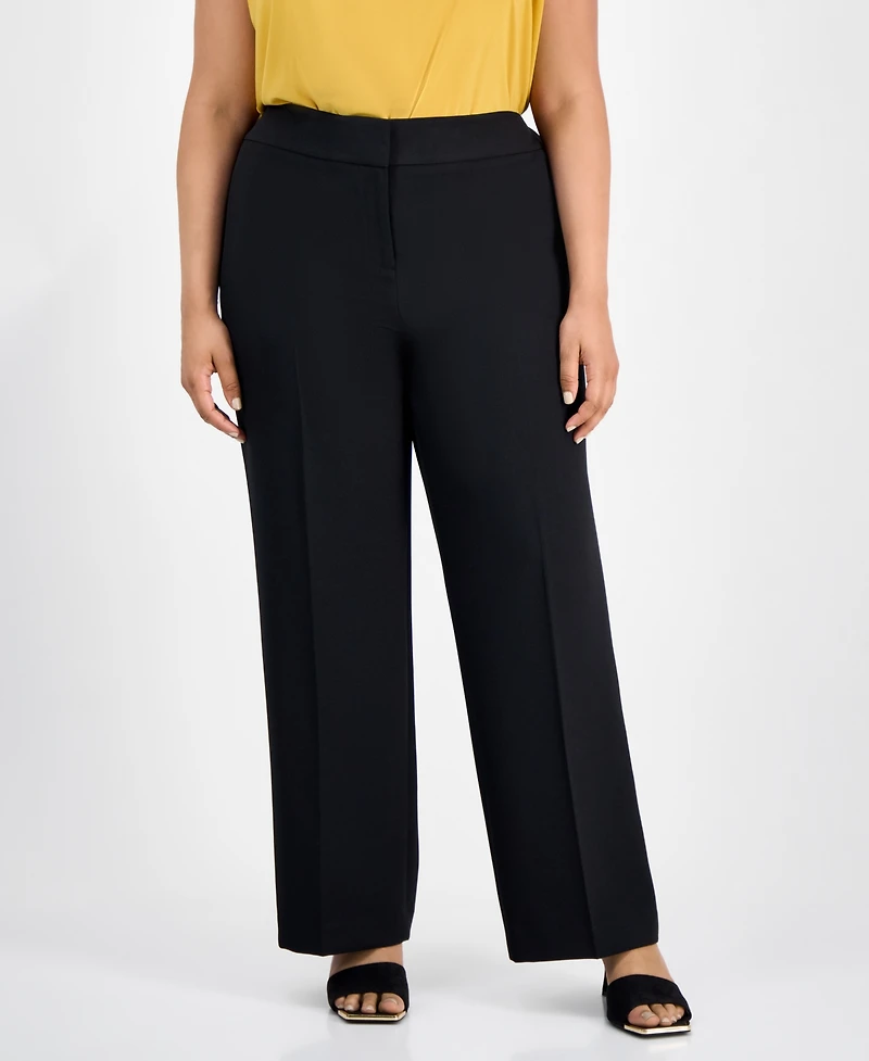 Kasper Plus Mid-Rise Stretch Crepe Wide-Leg Pants