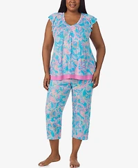 Ellen Tracy Plus Size Short Sleeve Cropped Pajama Set