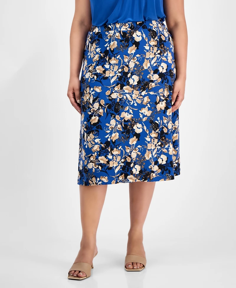Kasper Plus Floral-Print Midi Skirt