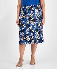 Kasper Plus Floral-Print Midi Skirt