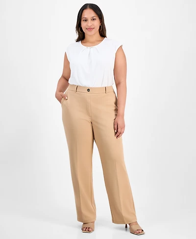 Kasper Plus Faux-Fly Straight-Leg Pants