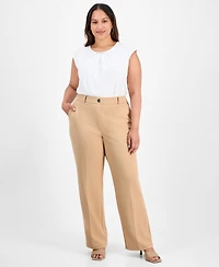 Kasper Plus Faux-Fly Straight-Leg Pants