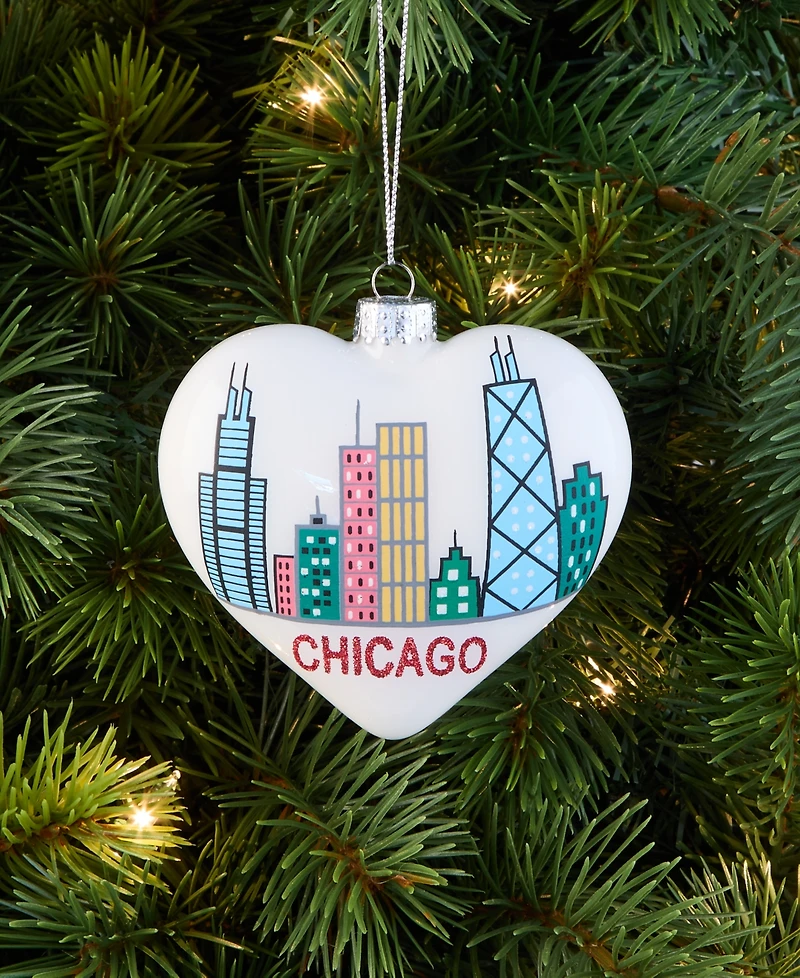 Holiday Lane Chicago Skyline Glass Heart Ornament, Macy's Exclusive