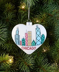 Holiday Lane Chicago Skyline Glass Heart Ornament, Macy's Exclusive