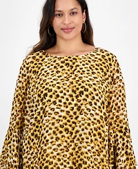 Kasper Plus Tiered Ruffle-Sleeve Printed Blouse