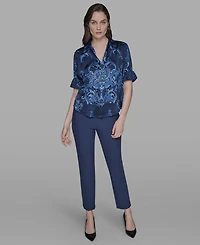 Karl Lagerfeld Paris Petite Printed Puff-Sleeve Button-Front Shirt