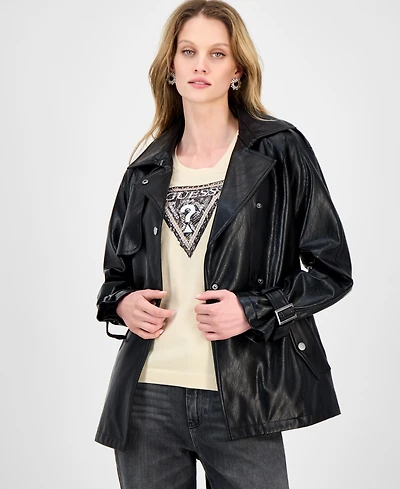 Guess Women's Marika Faux Leather Trench Coat