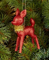 Holiday Lane Christmas Glitters Red Deer With Scarf Ornament, Macy's Exclusive