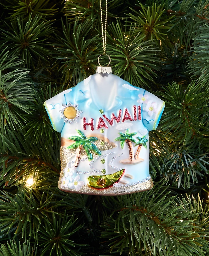 Holiday Lane Hawaii Glass Glittered Shirt Ornament, Macy's Exclusive