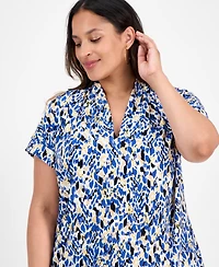 Kasper Plus Printed V-Neck Short-Sleeve Top