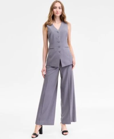 Tahari Asl Bi Stretch Tunic Vest Wide Leg Pants