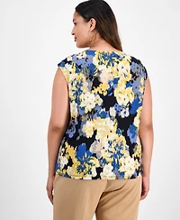 Kasper Plus Sleeveless Pleat-Neck Blouse