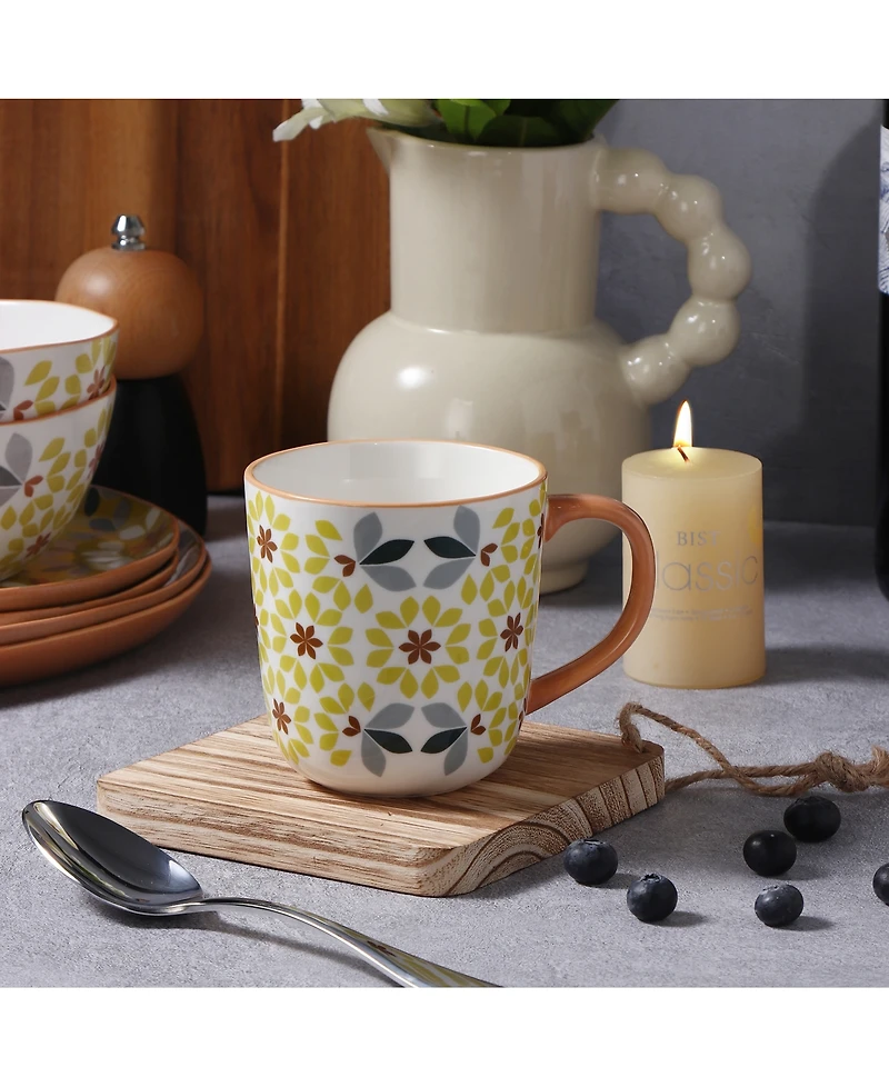 Lorren Home Trends Geo Floral Mugs, Set of 4