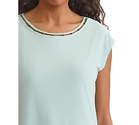 Kasper Women's Beaded-Trim Extended-Shoulder Top, Regular & Petite Sizes