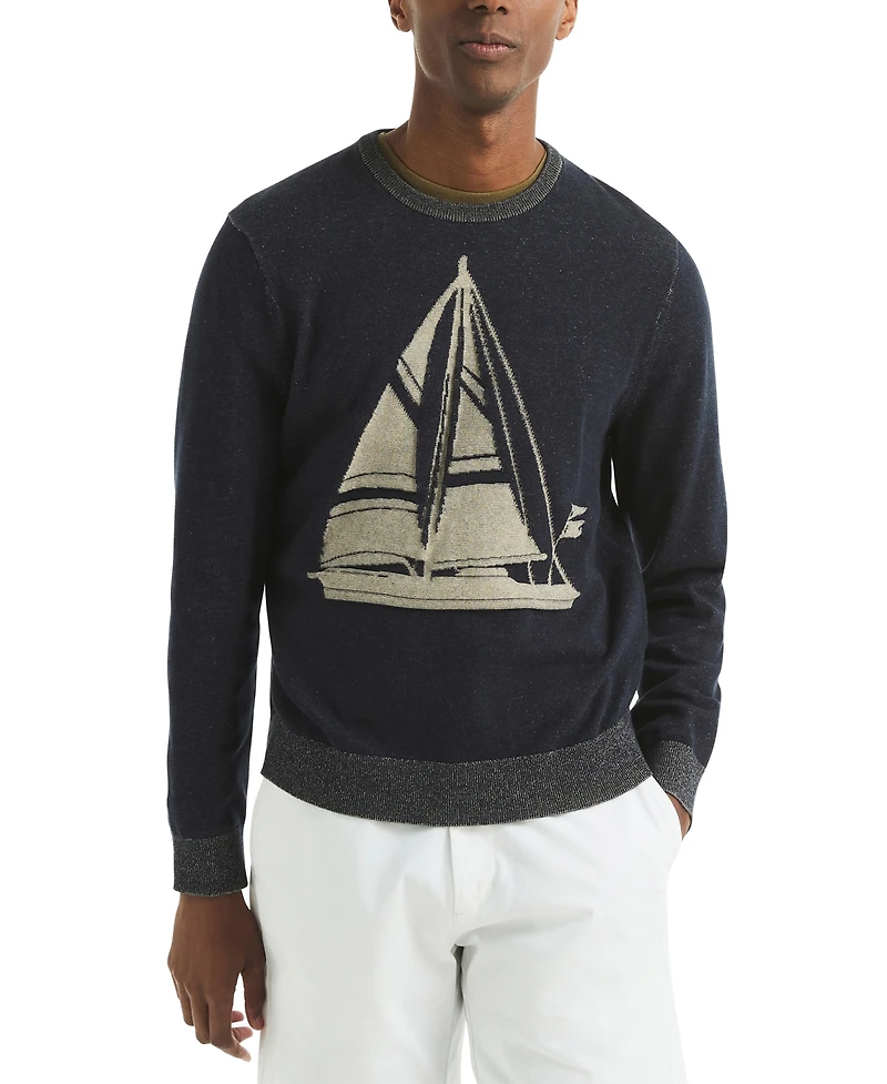 Nautica Men's Plaited Sailboat Graphic Crewneck Sweater