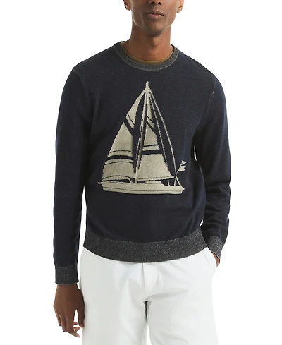 Nautica Men's Plaited Sailboat Graphic Crewneck Sweater