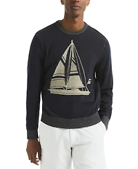 Nautica Men's Plaited Sailboat Graphic Crewneck Sweater