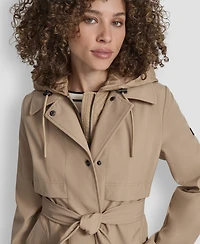 Dkny Women's Hooded Bibbed Belted Trench Coat