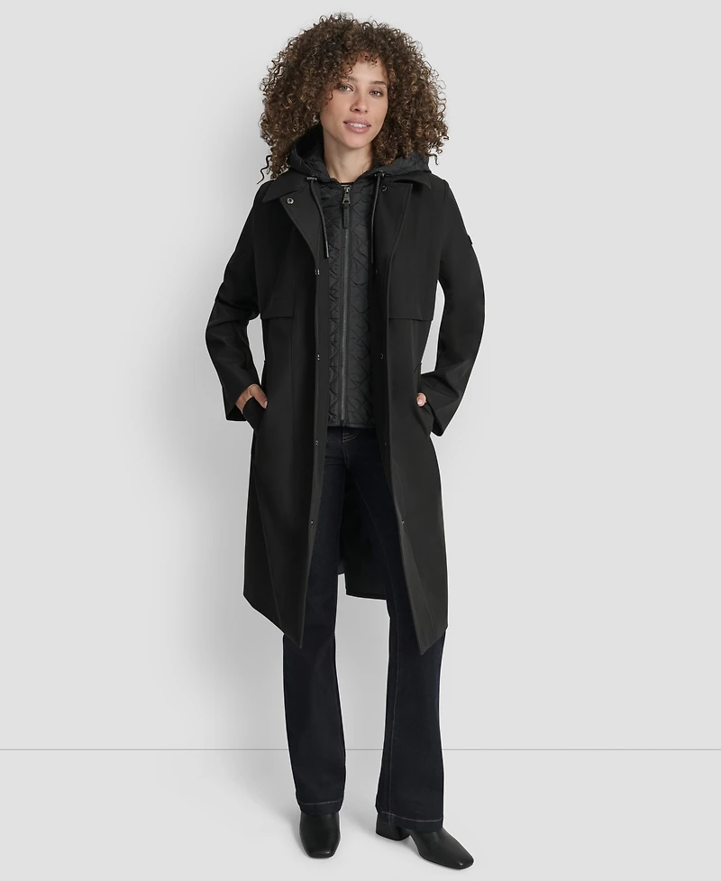 Dkny Women's Hooded Bibbed Belted Trench Coat