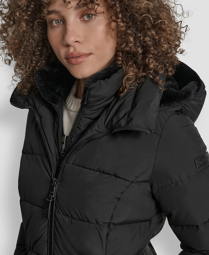 Dkny Women's Bibbed Hooded Zip-Front Puffer Coat