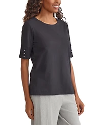 Kasper Women's Button-Cuff Crewneck T-Shirt