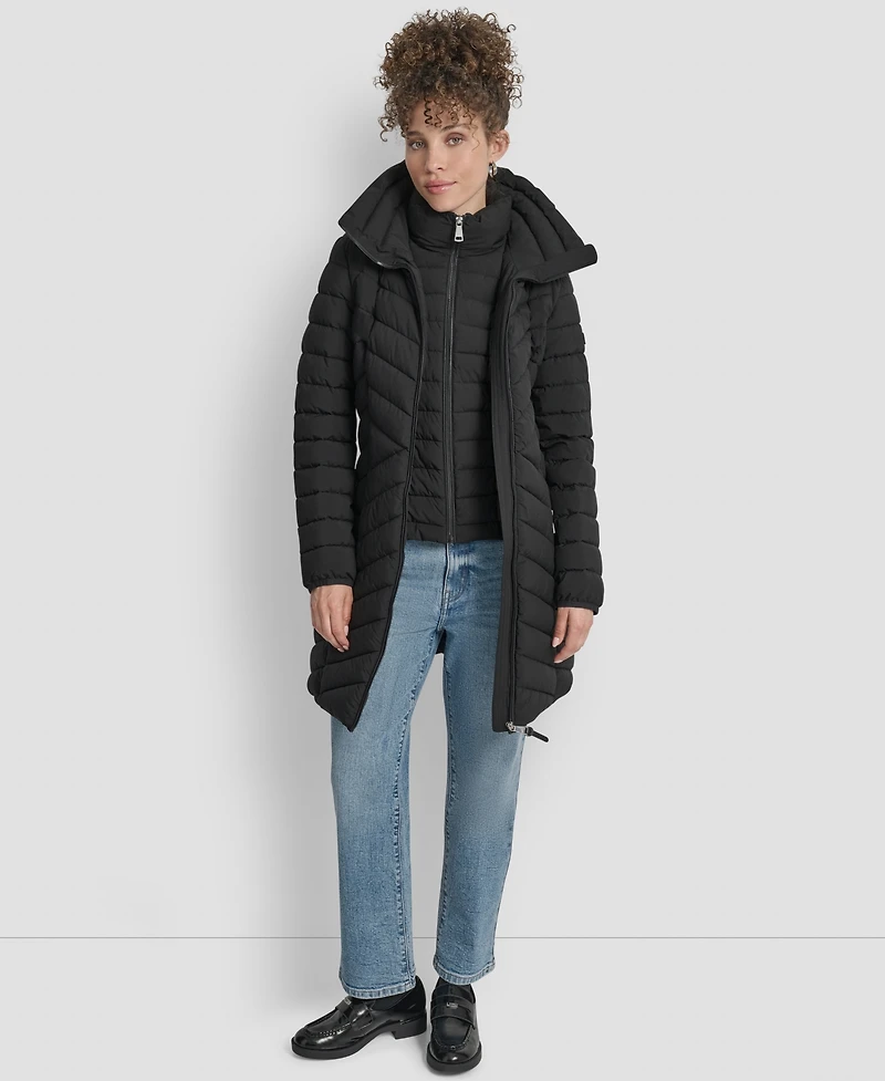 Dkny Women's Bibbed Packable Puffer Coat