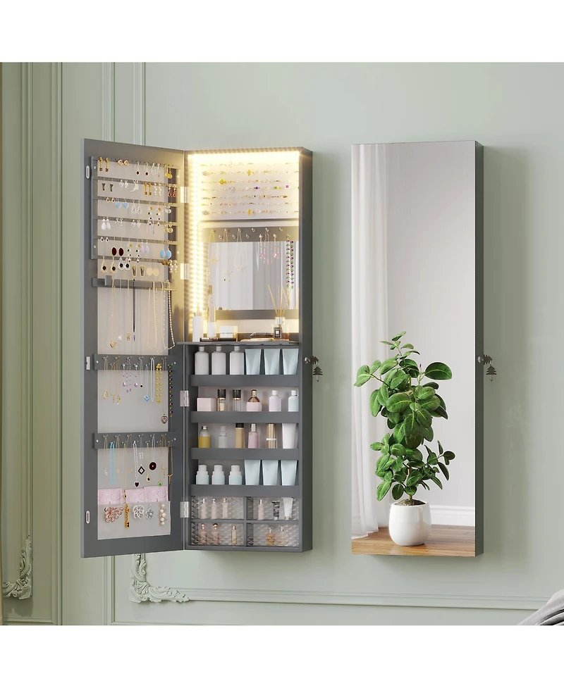 Vlsrka Wall/Door Mounted Led Jewelry Storage Mirror Cabinet