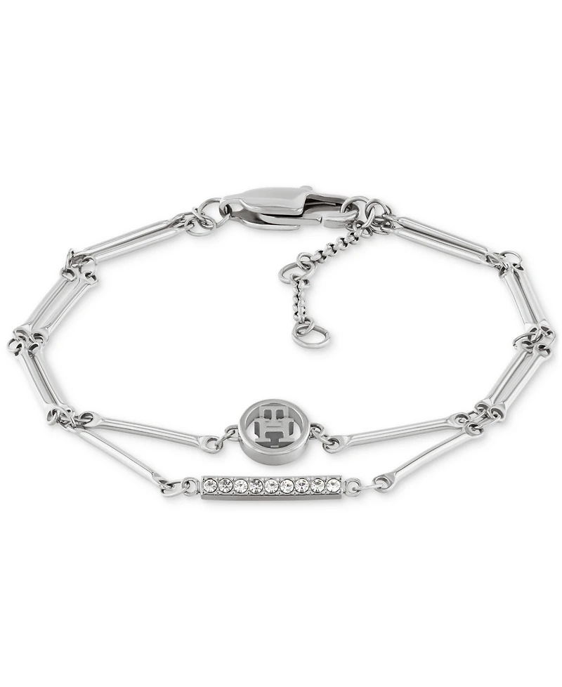 Tommy Hilfiger Logo & Pave Bar Double-Row Flex Bracelet