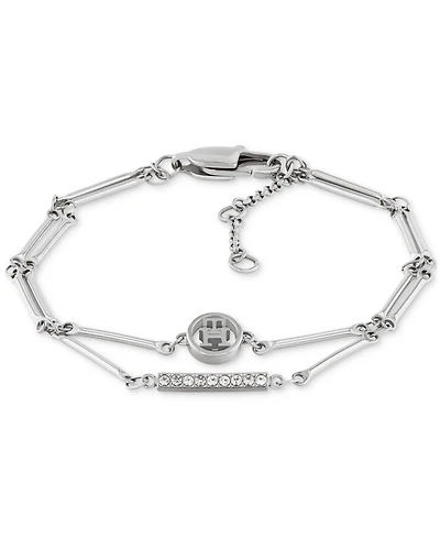 Tommy Hilfiger Logo & Pave Bar Double-Row Flex Bracelet
