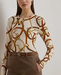 Lauren Ralph Women's Belting-Print Cotton Long-Sleeve Tee
