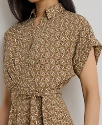 Lauren Ralph Women's Geo-Print Belted Crepe Dress