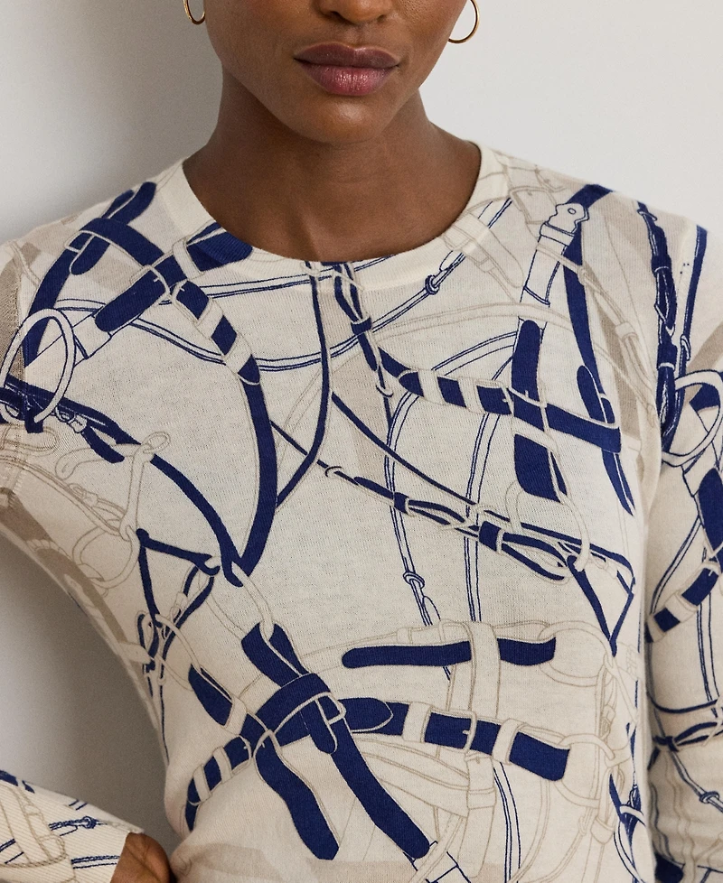 Lauren Ralph Women's Belting-Print Cotton-Blend Sweater