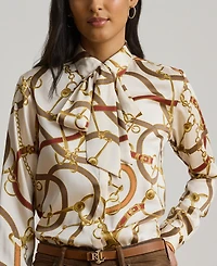 Lauren Ralph Women's Classic-Fit Print Twill Tie-Neck Shirt