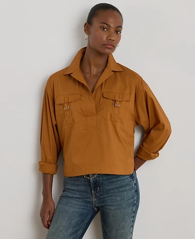 Lauren Ralph Women's Buckle-Trim Cotton-Blend Shirt