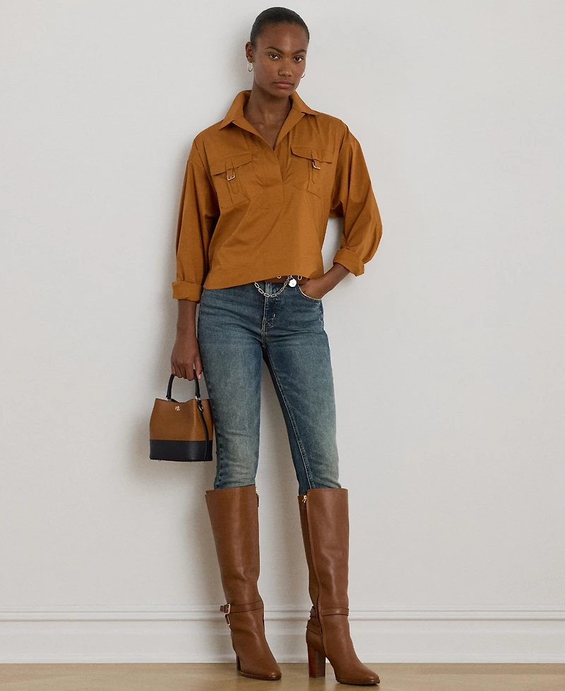 Lauren Ralph Women's Buckle-Trim Cotton-Blend Shirt