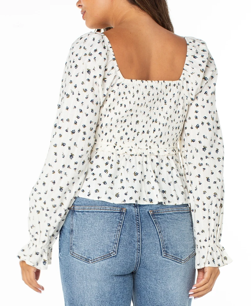 Celebrity Pink Juniors' Ditsy-Print Ruffle-Trim Babydoll Top