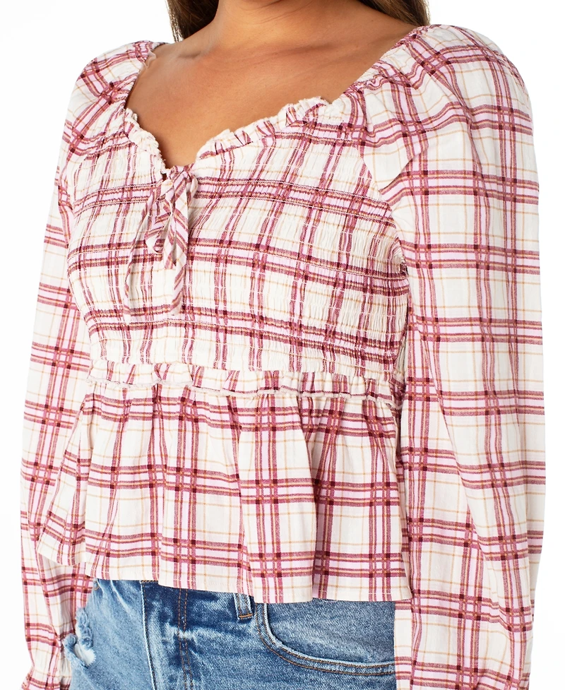 Celebrity Pink Juniors' Plaid Ruffle-Trim Babydoll Top