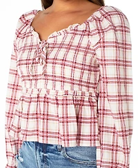 Celebrity Pink Juniors' Plaid Ruffle-Trim Babydoll Top